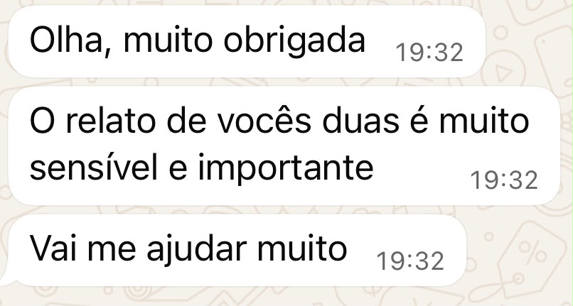 Mensagem de aluna Momin agradecendo pelo relato